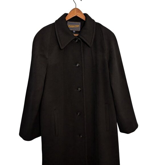 Pendleton Womens Wool Overcoat Size 12 Black Long Button-Up Winter lined - Picture 9 of 16